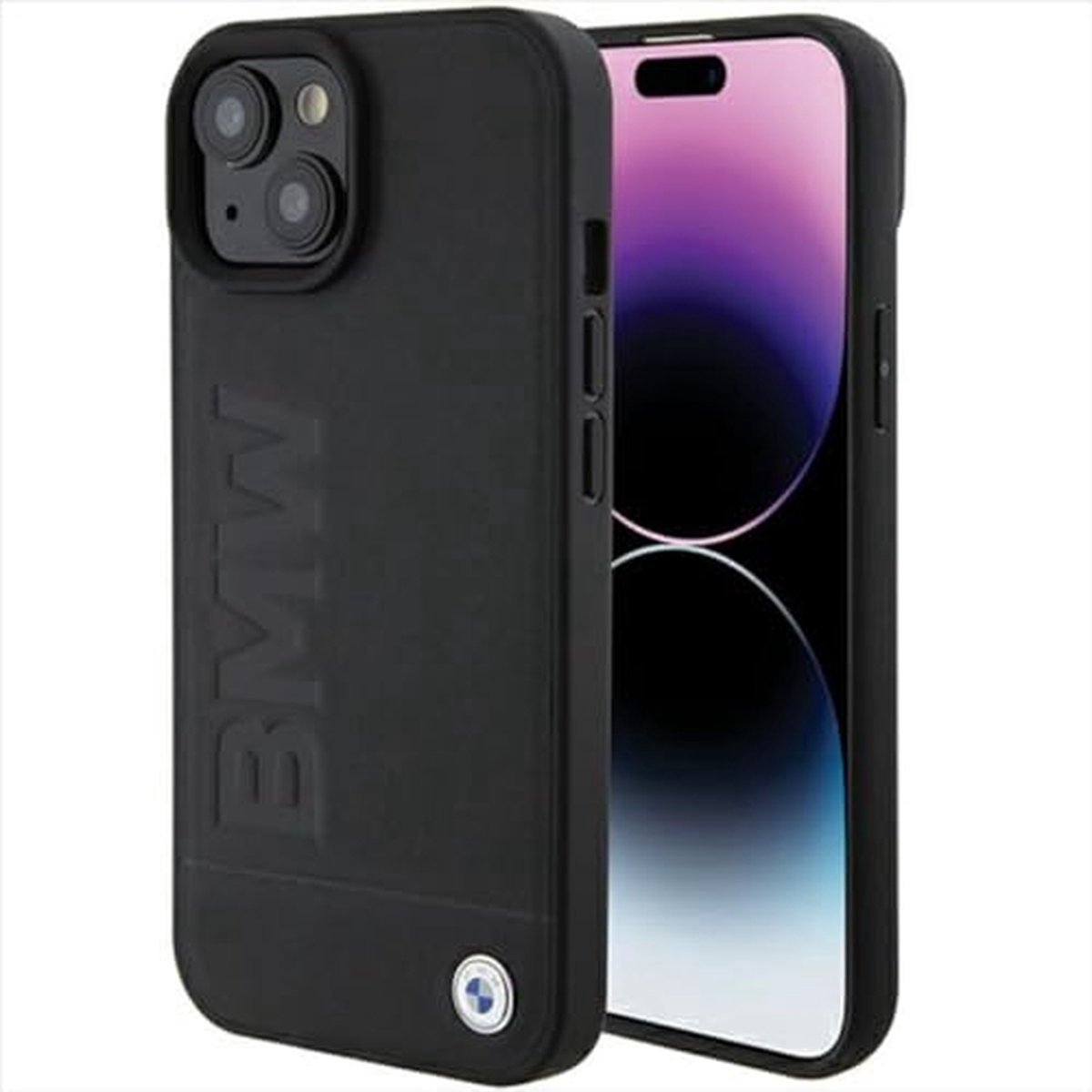 BMW Leather Hot Stamp Case for iPhone 15 Plus - Black