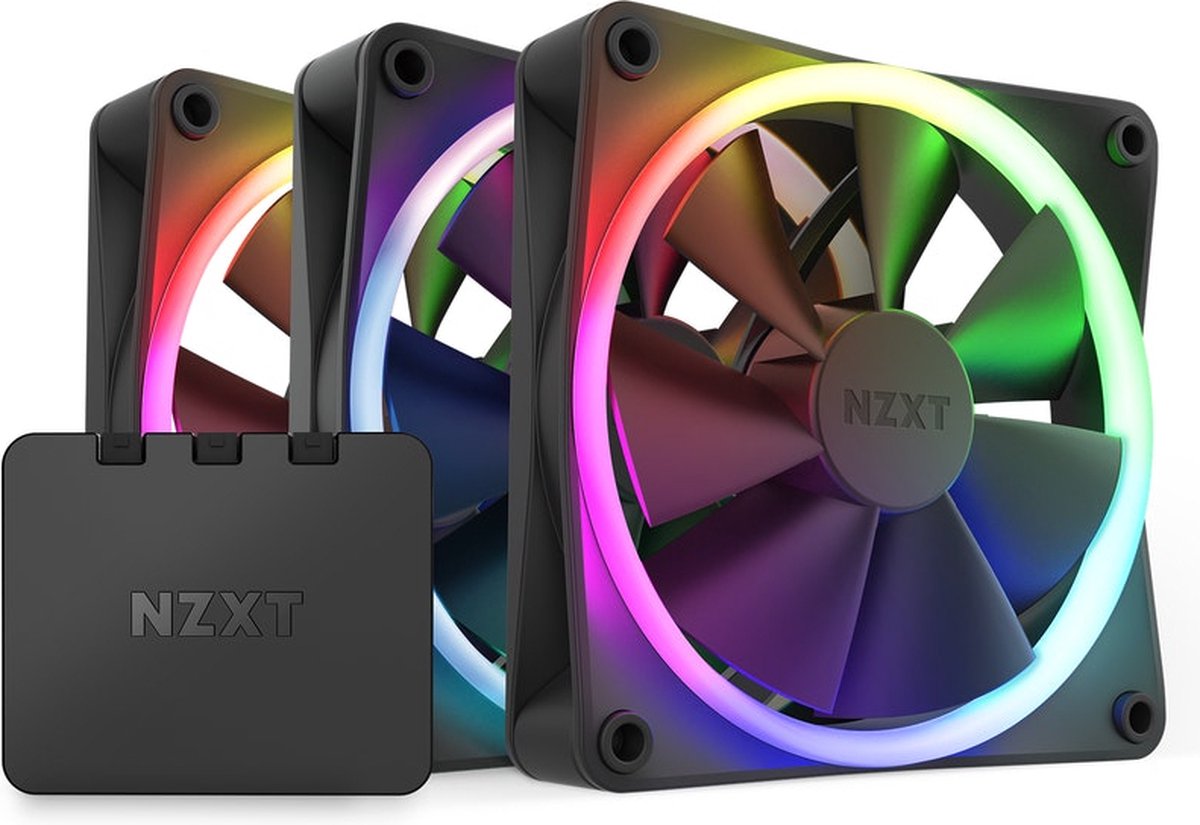 NZXT F120 RGB 3-pack & RGB Controller - Black - Kabinet køler - 120mm - Sort med RGB LED lys - 28 dBA