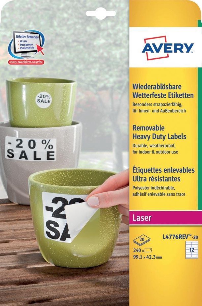 Avery Aftagelige holdbare etiketter, 99,1x42,3mm