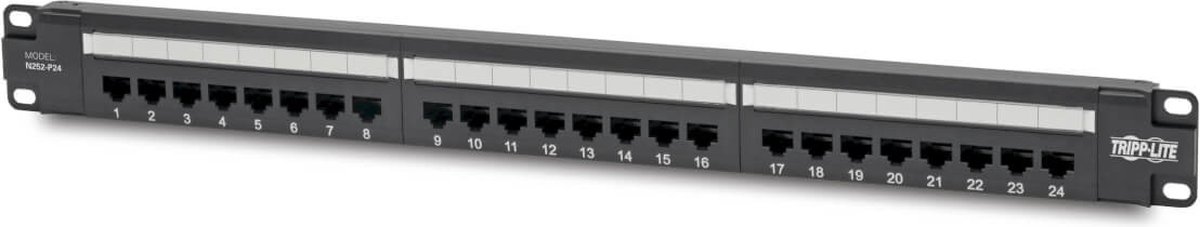 Tripp Lite Cat6 24-Port Patch Panel - PoE+ Compliant 110/Krone 568A/B RJ45 Ethernet 1U Rack-Mount TAA - patch panel - 1U - 19" - TAA Compliant