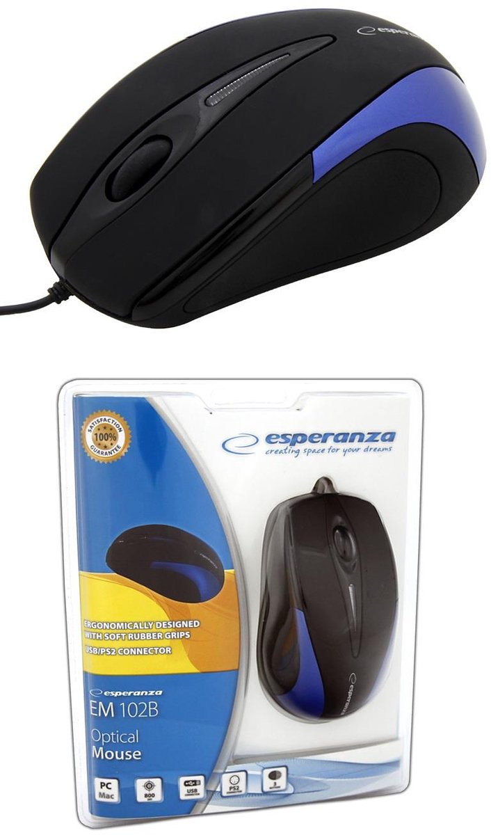 Esperanza EM102B - Mus - Optisk - 3 knapper - Blå