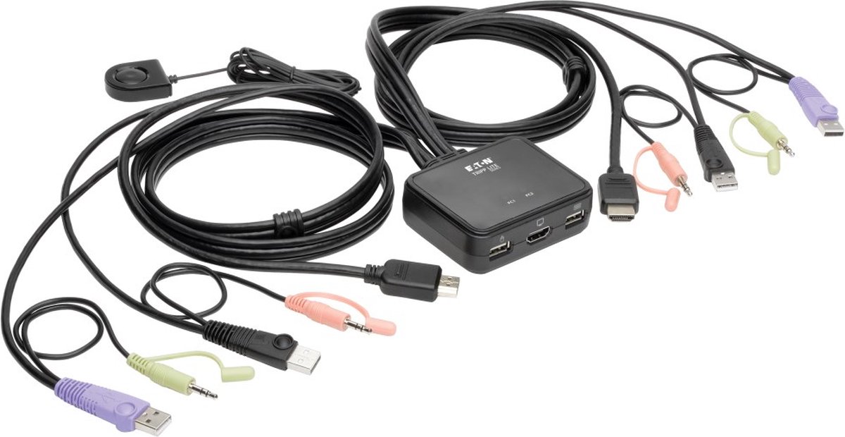 Eaton series 2-Port USB/HD Cable KVM Switch with Audio/Video Cables and USB Peripheral Sharing