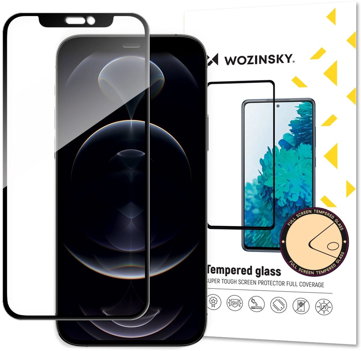 Wozinsky uper Durable Full Glue Tempered Glass Full Screen Protector Frame Case Friendly iPhone 16e / 14 / 13 Pro / iPhone 13 Black