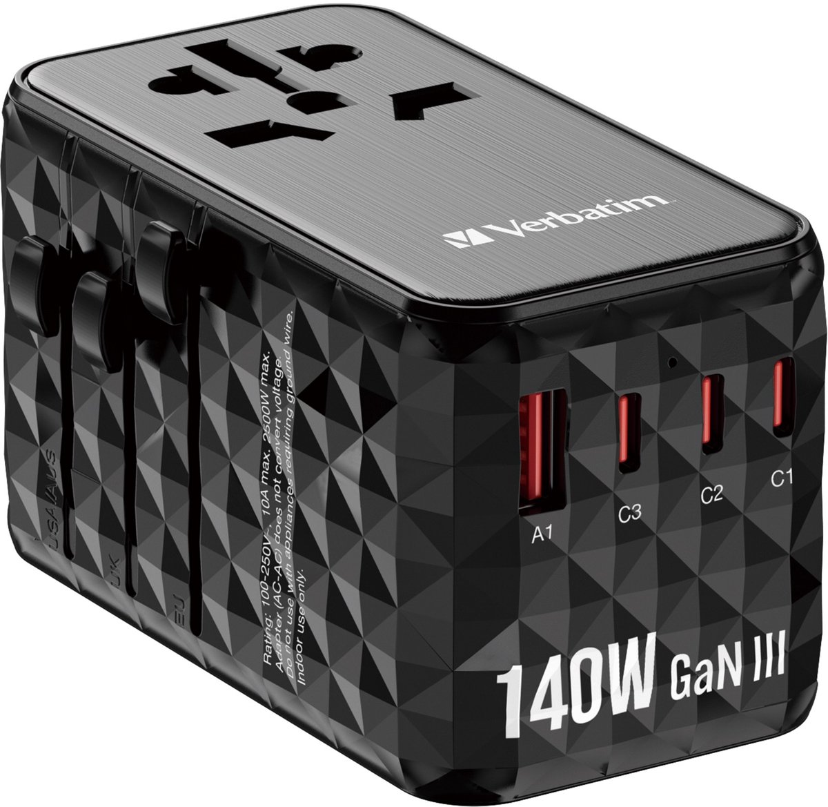 Verbatim UTA-10 power adapter - GaN III universal - 3 x USB-C USB - 140 Watt