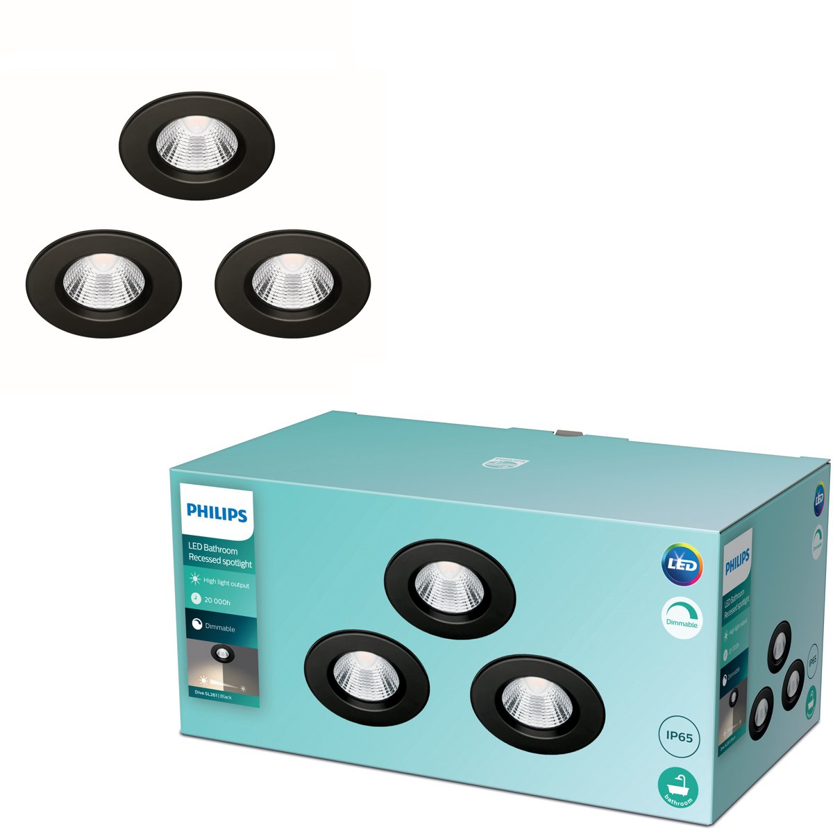 Philips Dive SL261 indbygningsspot 5,5W 2700K IP65, sort - 3 stk.