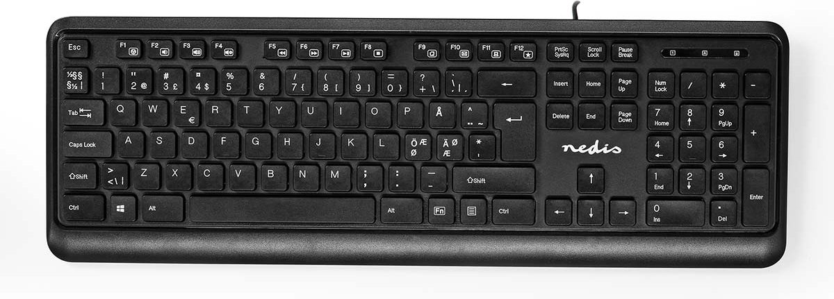 Nedis - keyboard - QWERTY - Nordic - black - Tastatur - Nordisk - Sort