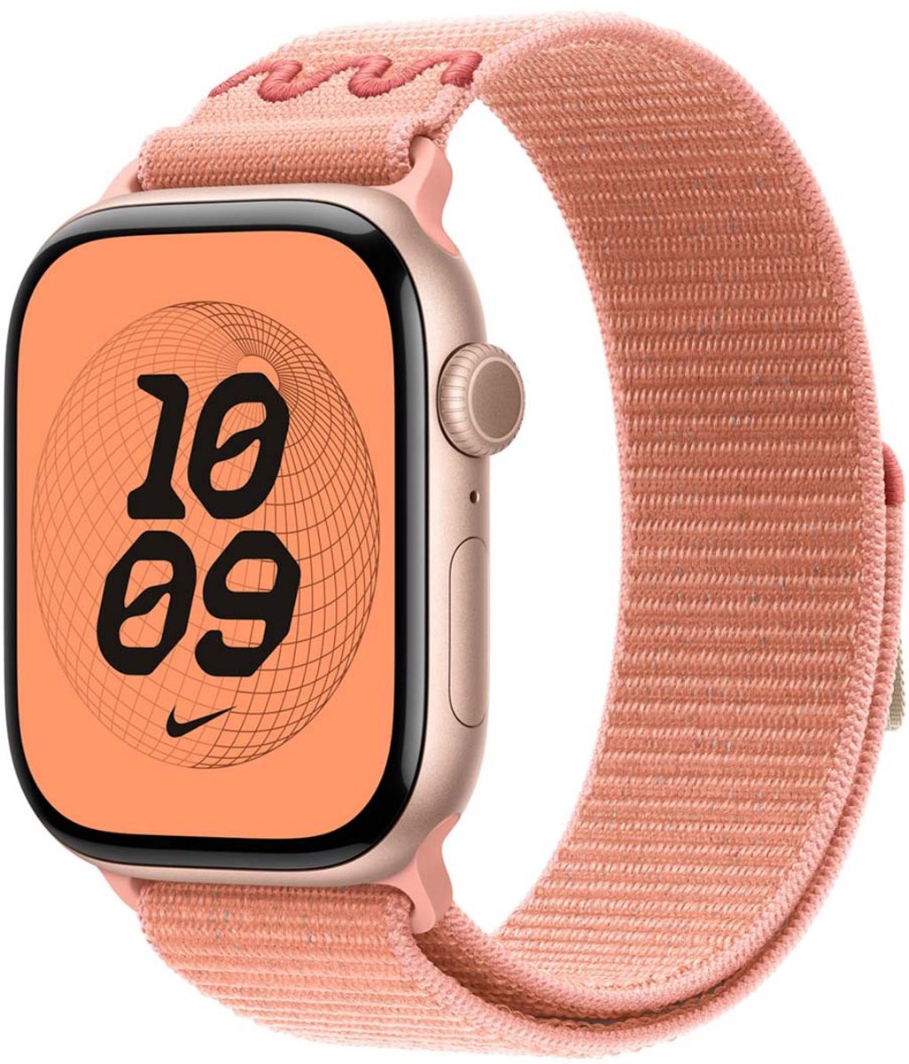 Apple Nike Sport Loop Band Pink Nylon. Recycled polyester. Spandex