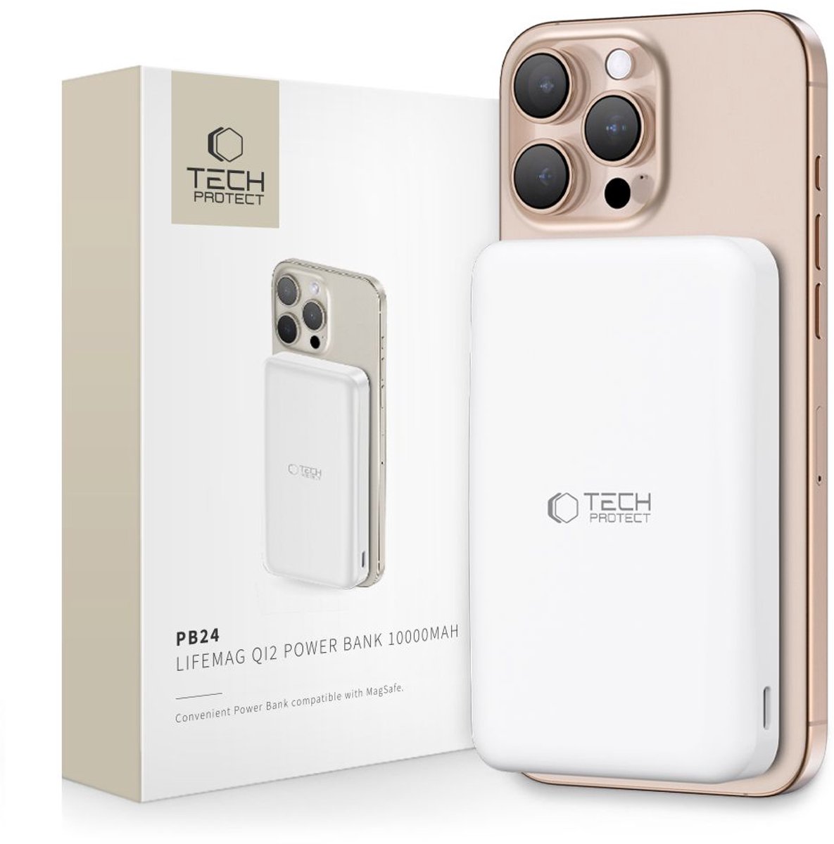 Tech-Protect Powerbank PB24 LifeMag QI2 MagSafe 10000 mAh - White - 10000 mAh