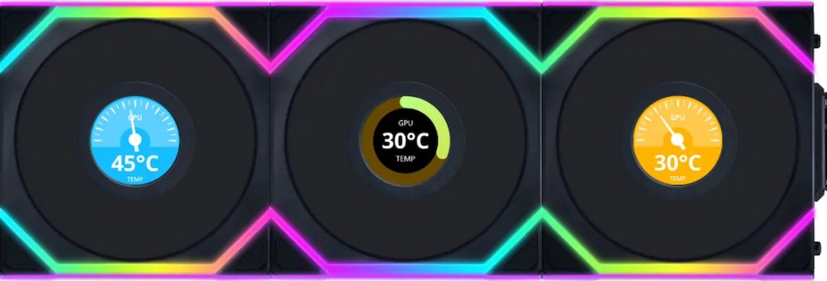 Lian Li UNI FAN SL Wireless LCD Reverse (3-pack) - Kabinet køler - 120mm - Sort med RGB LED lys - 31 dBA