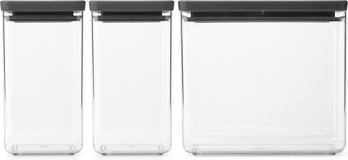 Brabantia Bote apilable 3 piezas TASTY+ 2x1,6 L+3,5L Gris oscuro