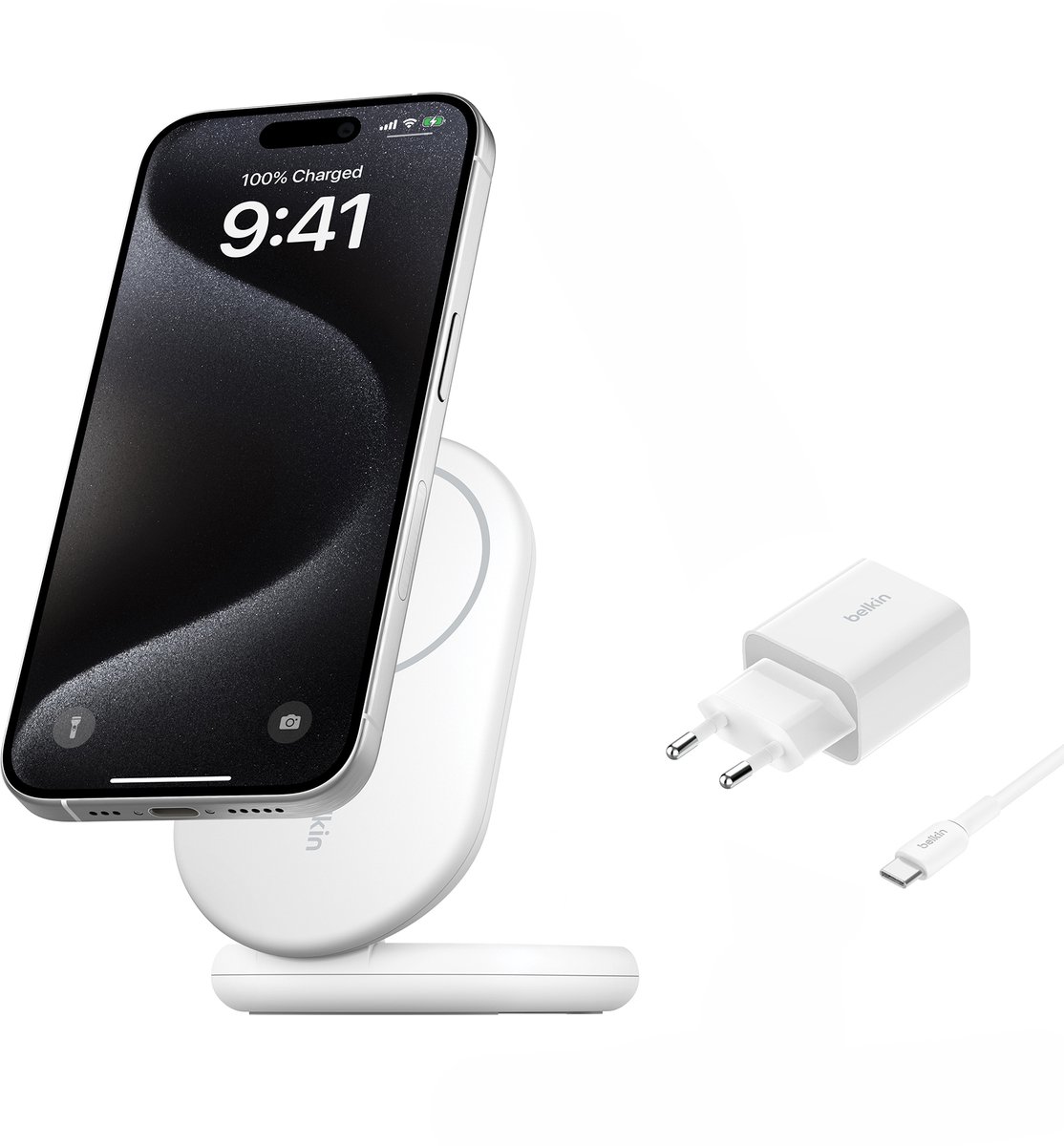 Belkin BoostCharge wireless charging stand - magnetic foldable with Qi2 - + AC power adapter - 15 Watt