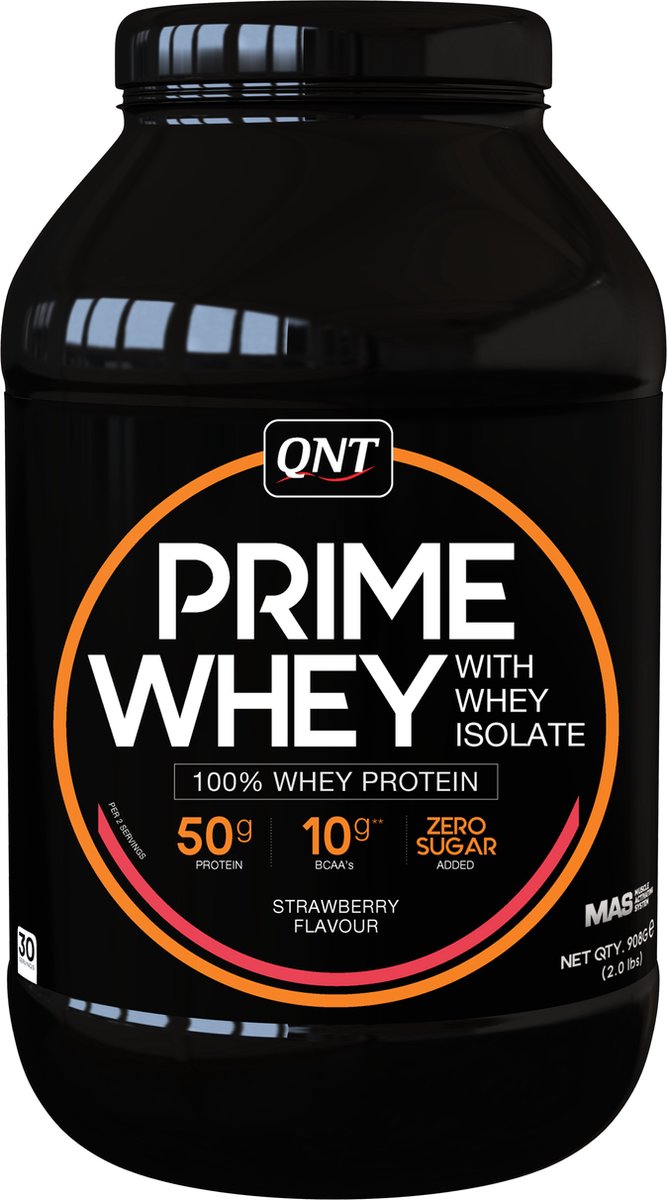 Protéine mélange 100 % d'isolat et de concentré de lactosérum Fraise QNT Prime Whey 908 g
