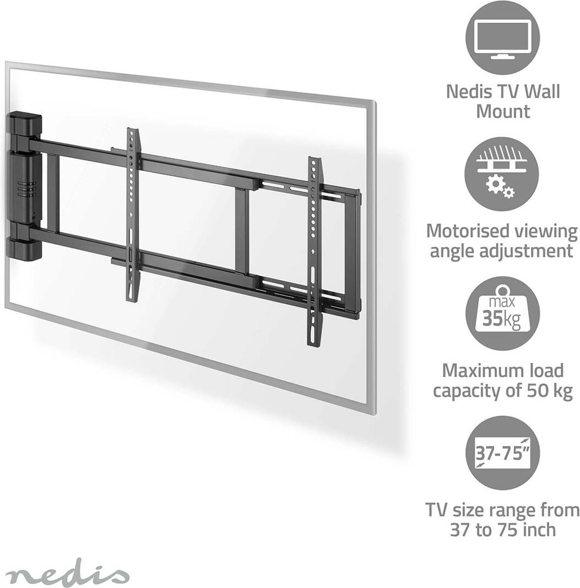 Nedis Motorised TV Wall Mount | 32 - 75 " | Maximum supported screen weight: 50 kg - Maks 50 kg - Maks størrelse 75"