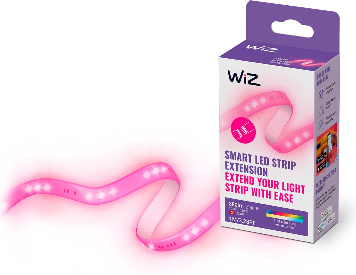 WiZ Smart LED strip forlænger, 1 m, dæmpbar, RGB og Justerbart hvidt lys