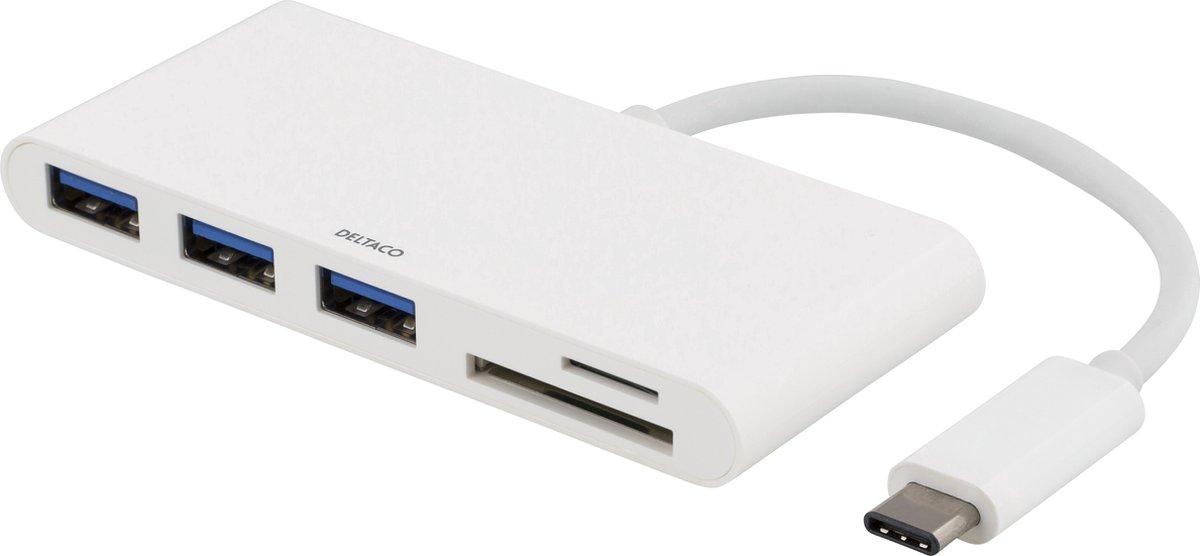 Deltaco USB 3.1 Gen 1 hub USB-C 3USB A SD/micro USB hub - 3 ports - Hvid