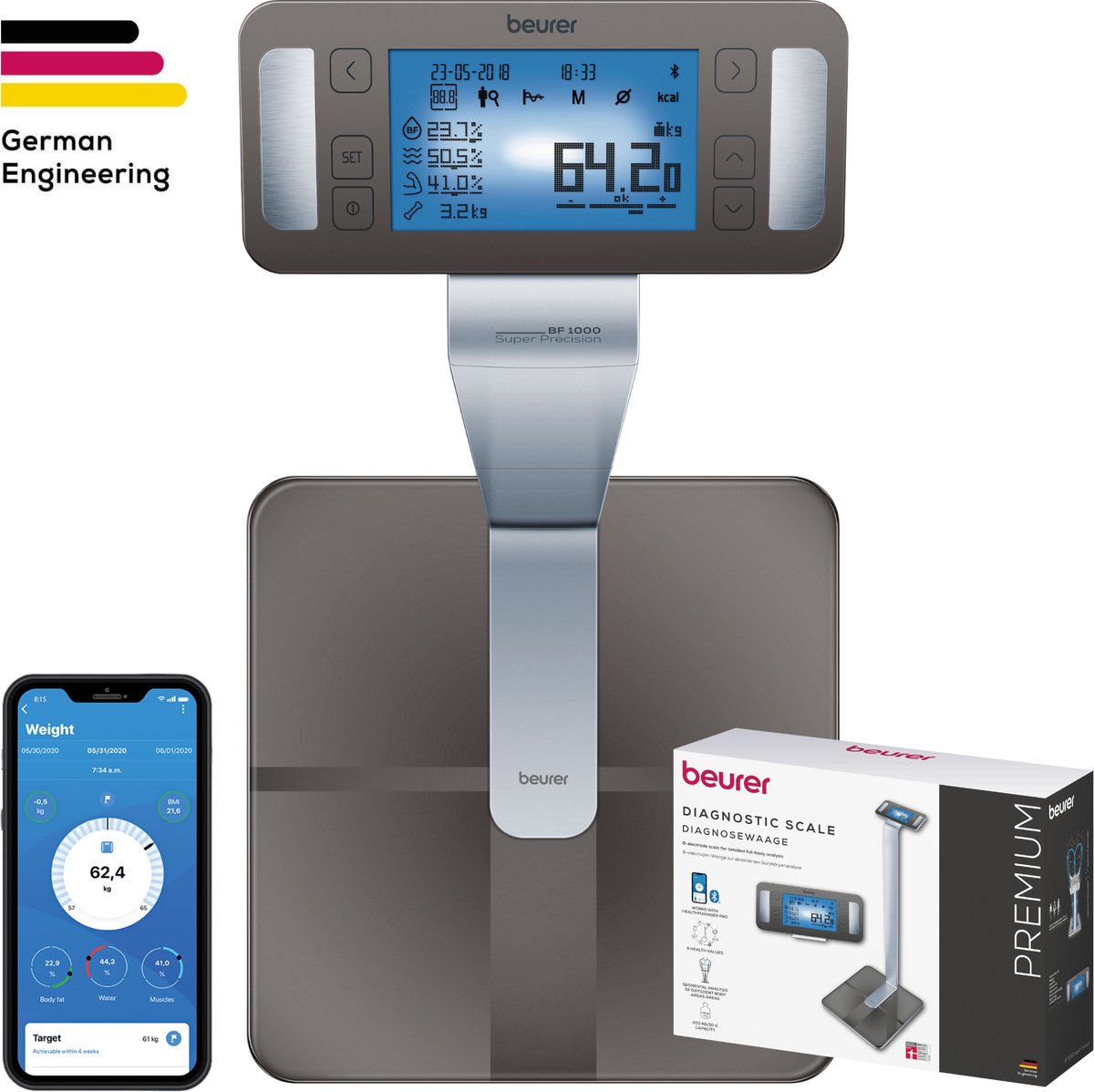 Báscula de precisión con impedancímetro conectado Beurer BF 1000
