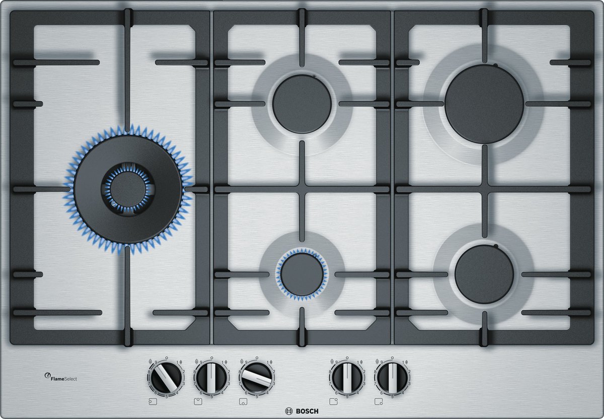 Bosch Serie 6 PCS7A5B90 hobs Acero inoxidable Integrado 75 cm Encimera de gas 5 zona(s)