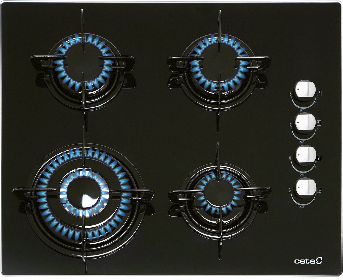 Placa de Gas Butano - Cata CIB6031BK, 4 Fuegos, 59 cm, Negro