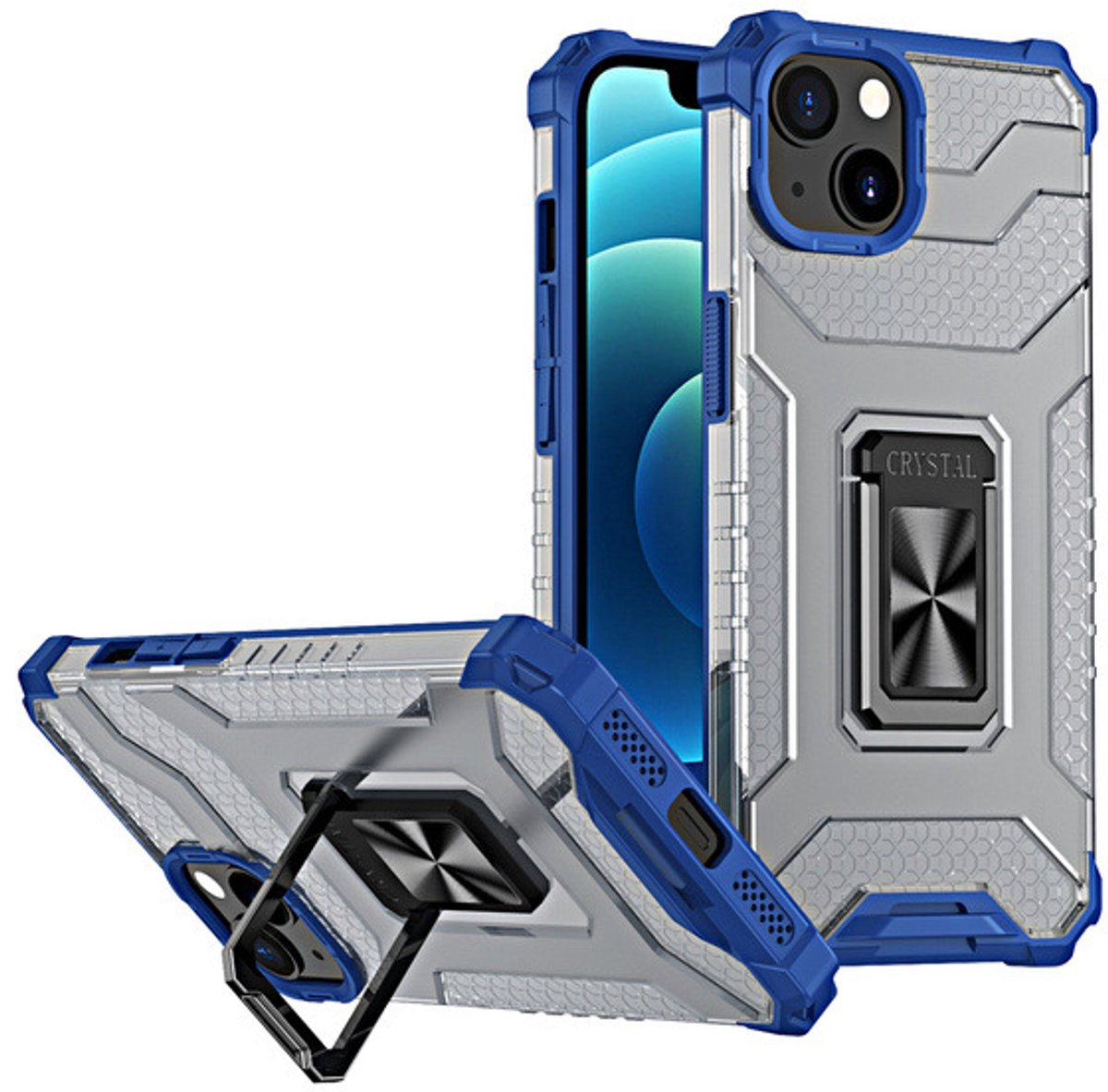 Hurtel Crystal Ring Case Kickstand Tough Rugged Cover for iPhone 13 Mini Blue