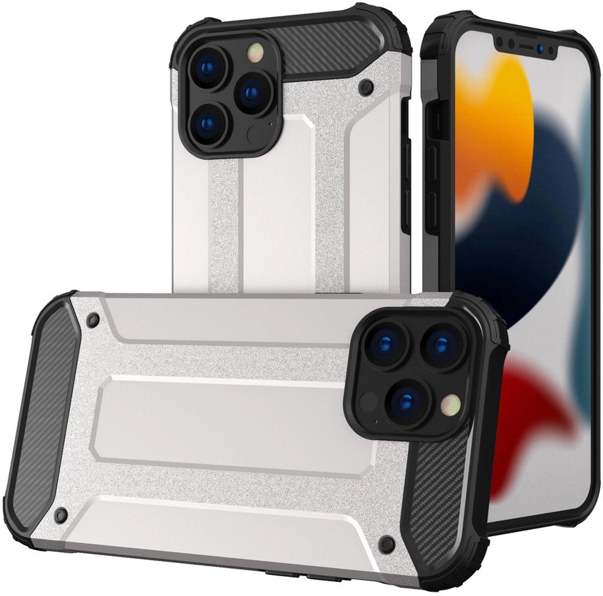 Hurtel Hybrid Armor Case Tough Rugged Cover for iPhone 13 Pro Silver