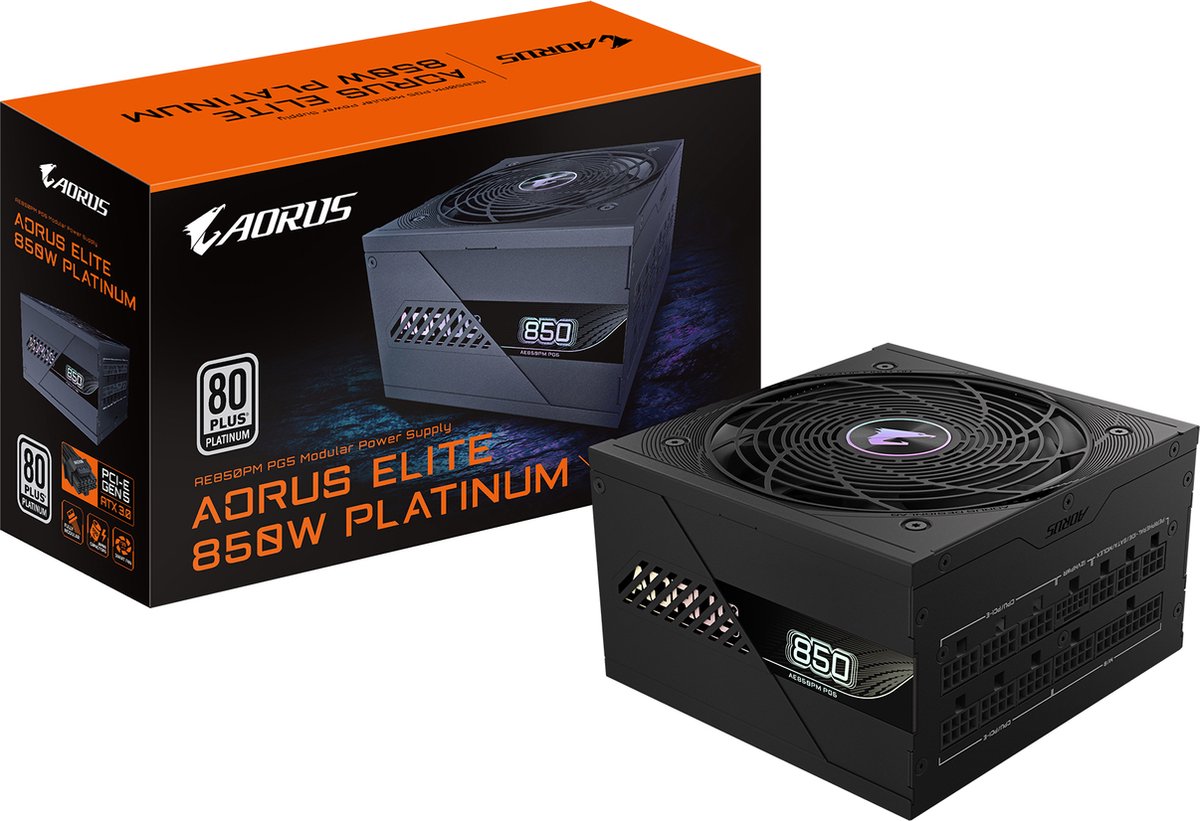 GIGABYTE AORUS ELITE P850W Strømforsyning - 850 Watt - 120 mm - ATX 3.0 - 80 Plus Platinum certified