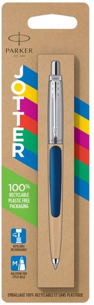 Parker Jotter Originals-kuglepen, marineblå lakering, medium spids, blå blæk, boblepakke