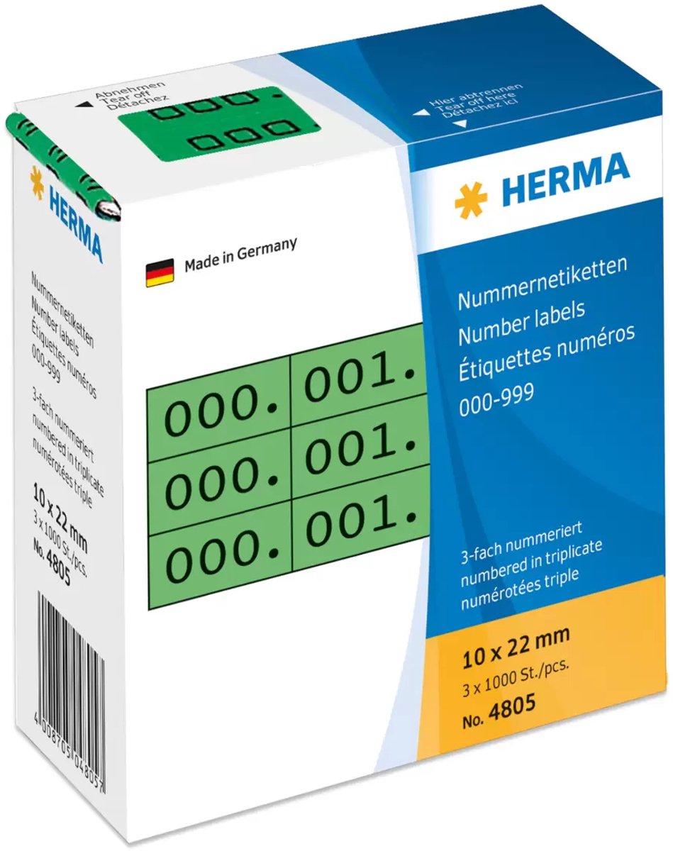 HERMA self-adhesive number labels - 3000 label(s) - 10 x 22 mm