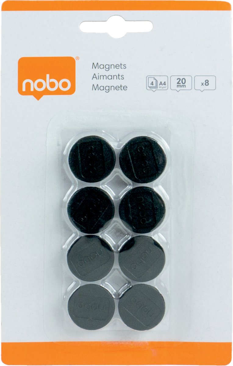 Nobo magnetiske whiteboardmagneter pakke med 8 stk. 20 mm farvede magneter Sort