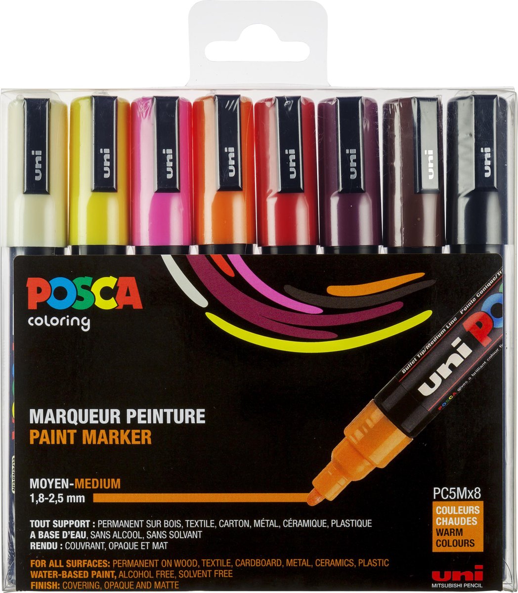 POSCA marker sæt PC-5M, 8 ass. Warm farver