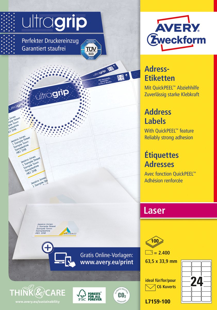Avery Etiketter, 63,5x33,9mm