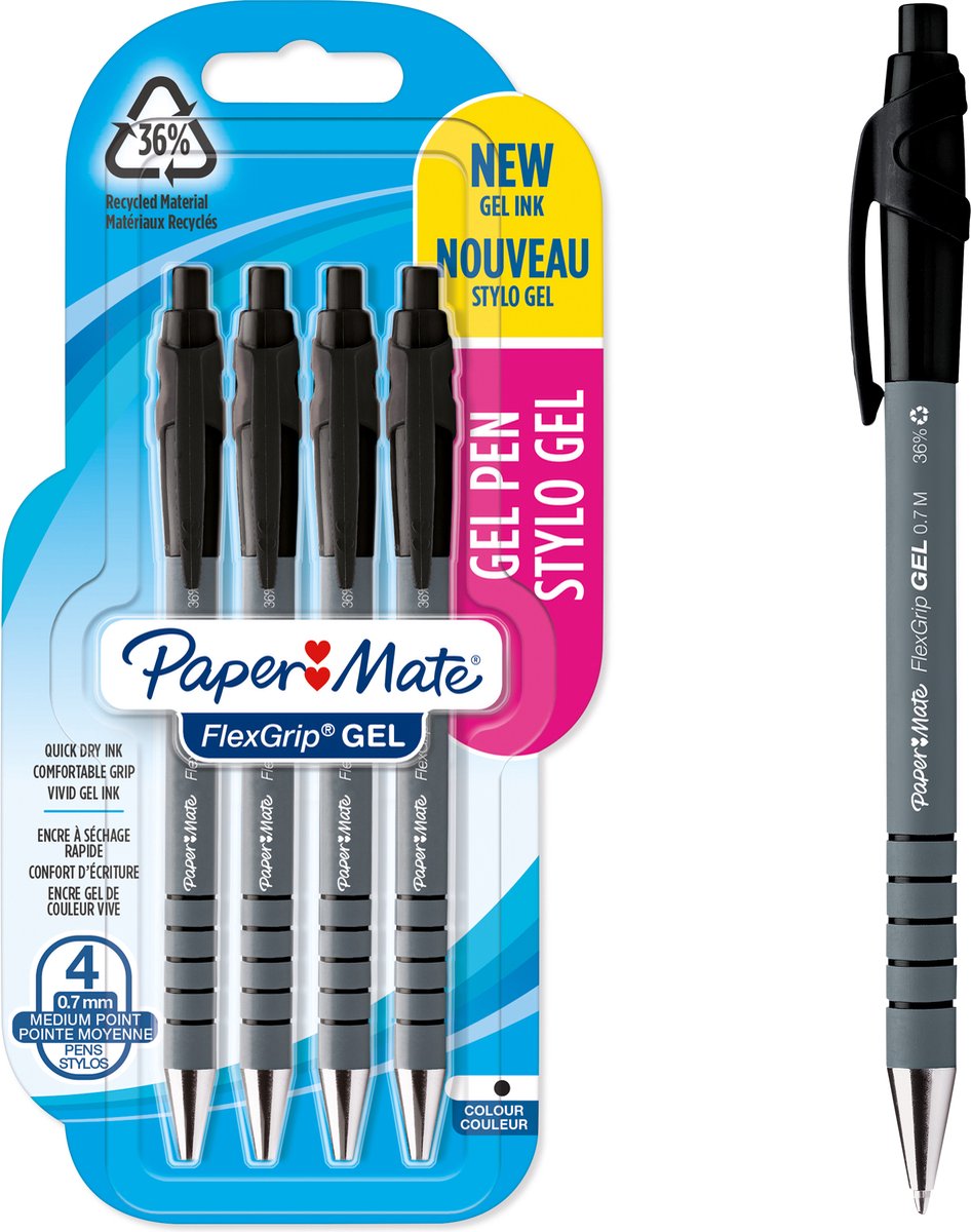 Paper Mate Flexgrip Gel Pens | 0,7 mm | Sort blæk | 4 styk