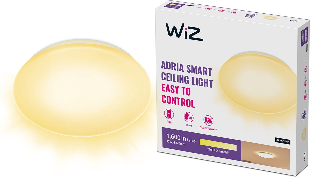 WiZ Adria Smart Loftslampe, 17W, 2700K, Justerbar hvidt & Dæmpet lys