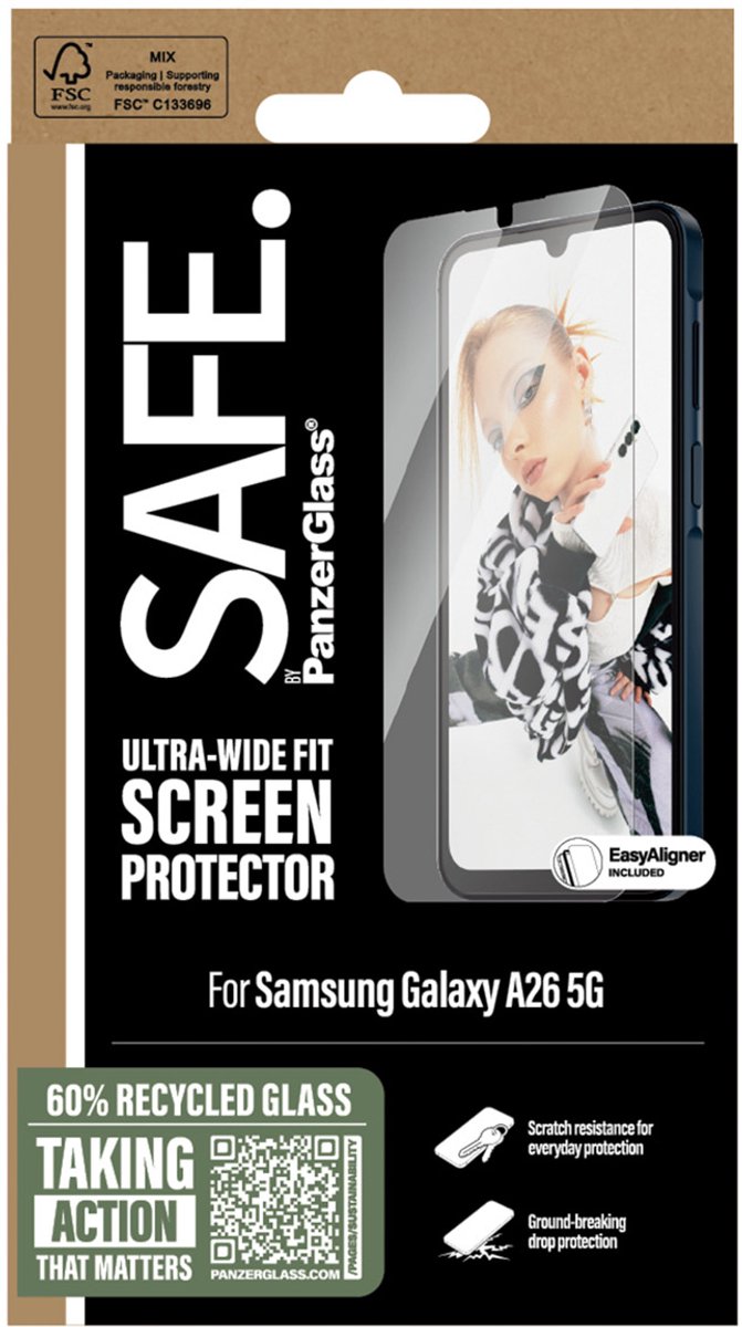 SAFE by PanzerGlass Screen Protector Samsung Galaxy A26 5G | Ultra-Wide Fit w. Aligner