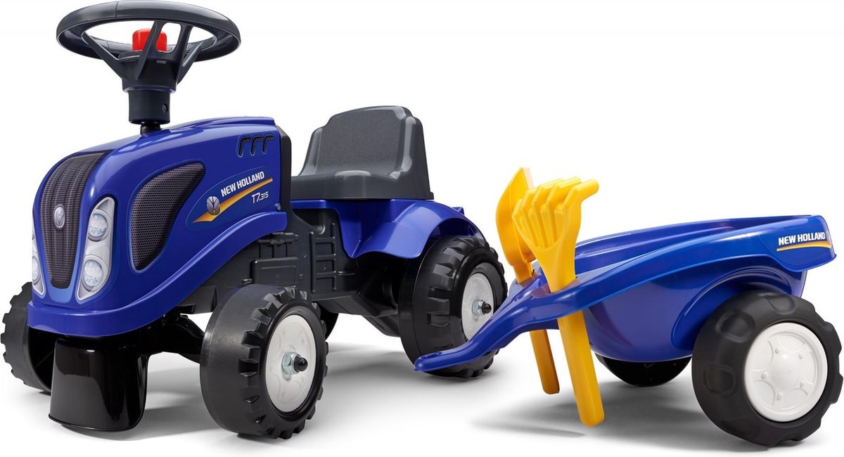 Falk Traktor med trailer, rive og skovl Baby New Holland