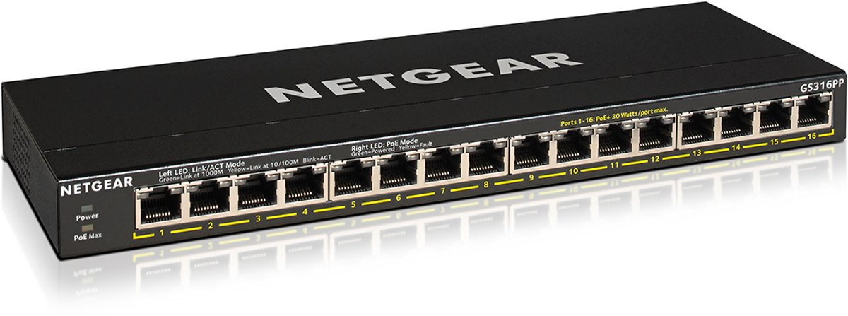 Netgear GS316PP 16-Port Gigabit Ethernet Unmanaged PoE+ Switch with FlexPoE (183W)