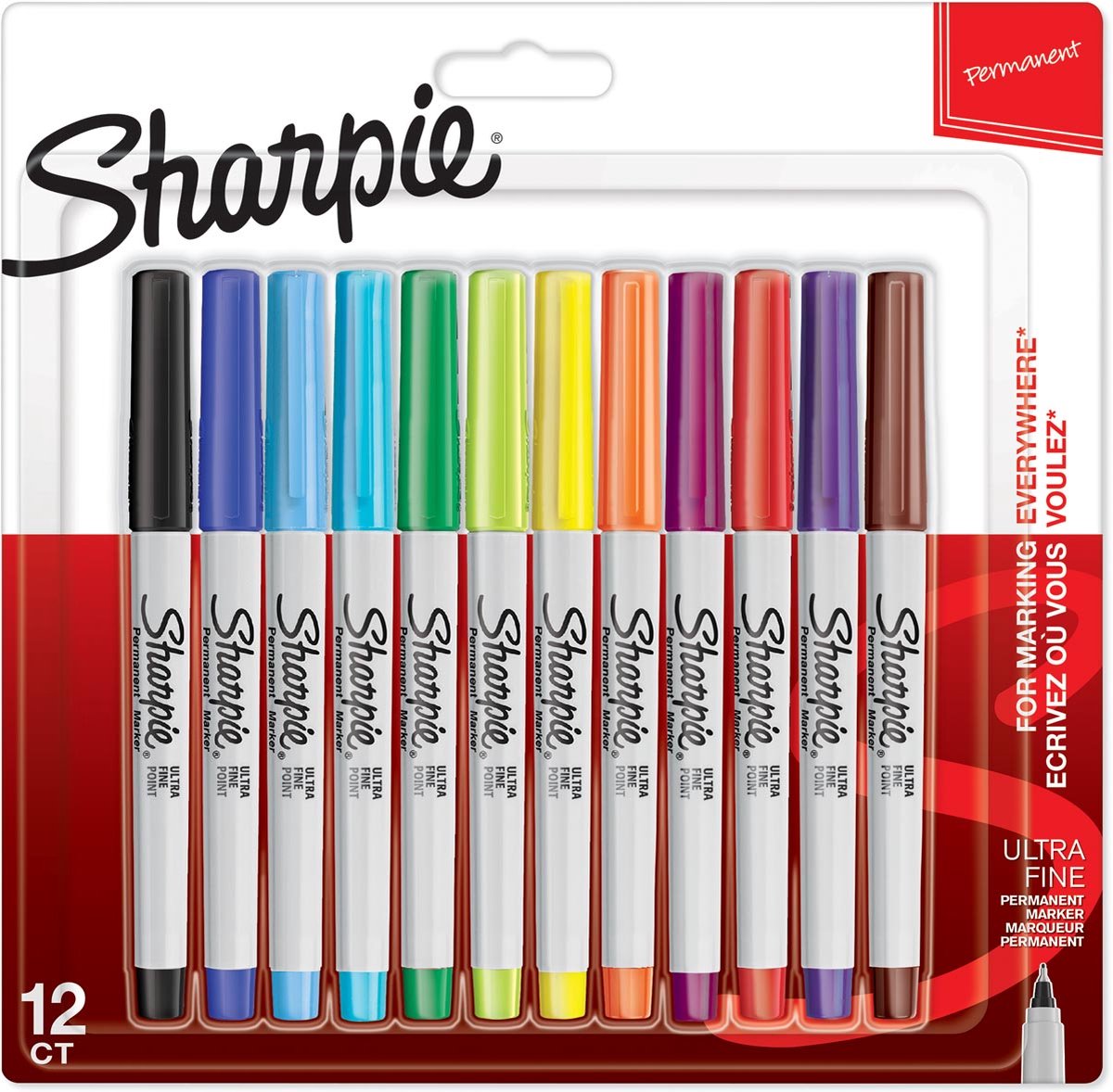 Sharpie Permanent Markers | Meget fin spids | Forskellige farver | 12 styk