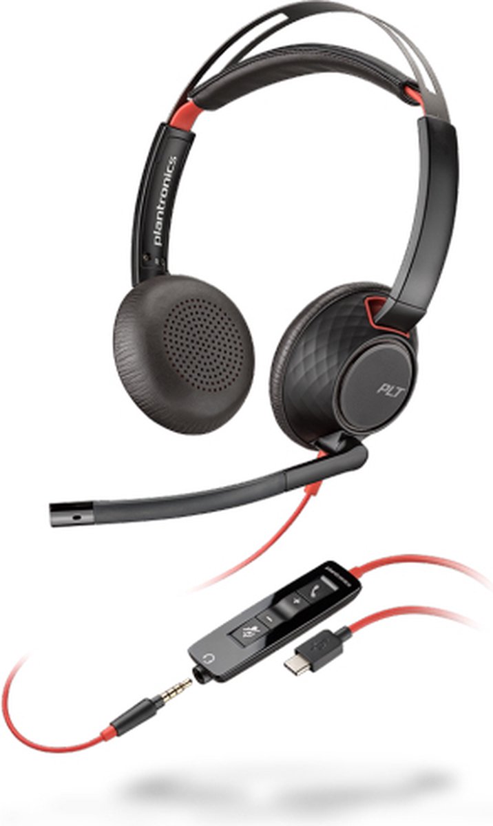 POLY Blackwire 5220 Auriculares Alámbrico Diadema Llamadas/Música USB Tipo C Negro, Rojo