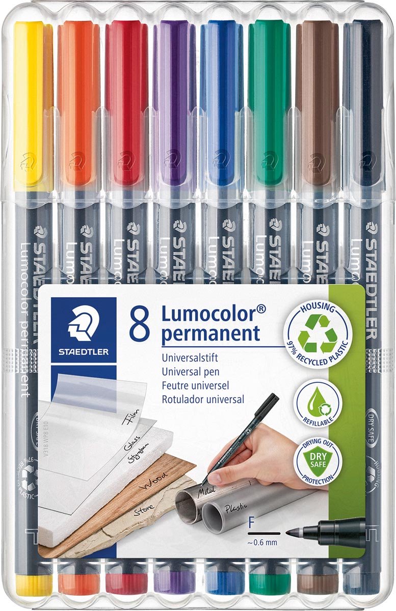 Staedtler Lumocolor Perm F 0,6mm 8 ass/boks