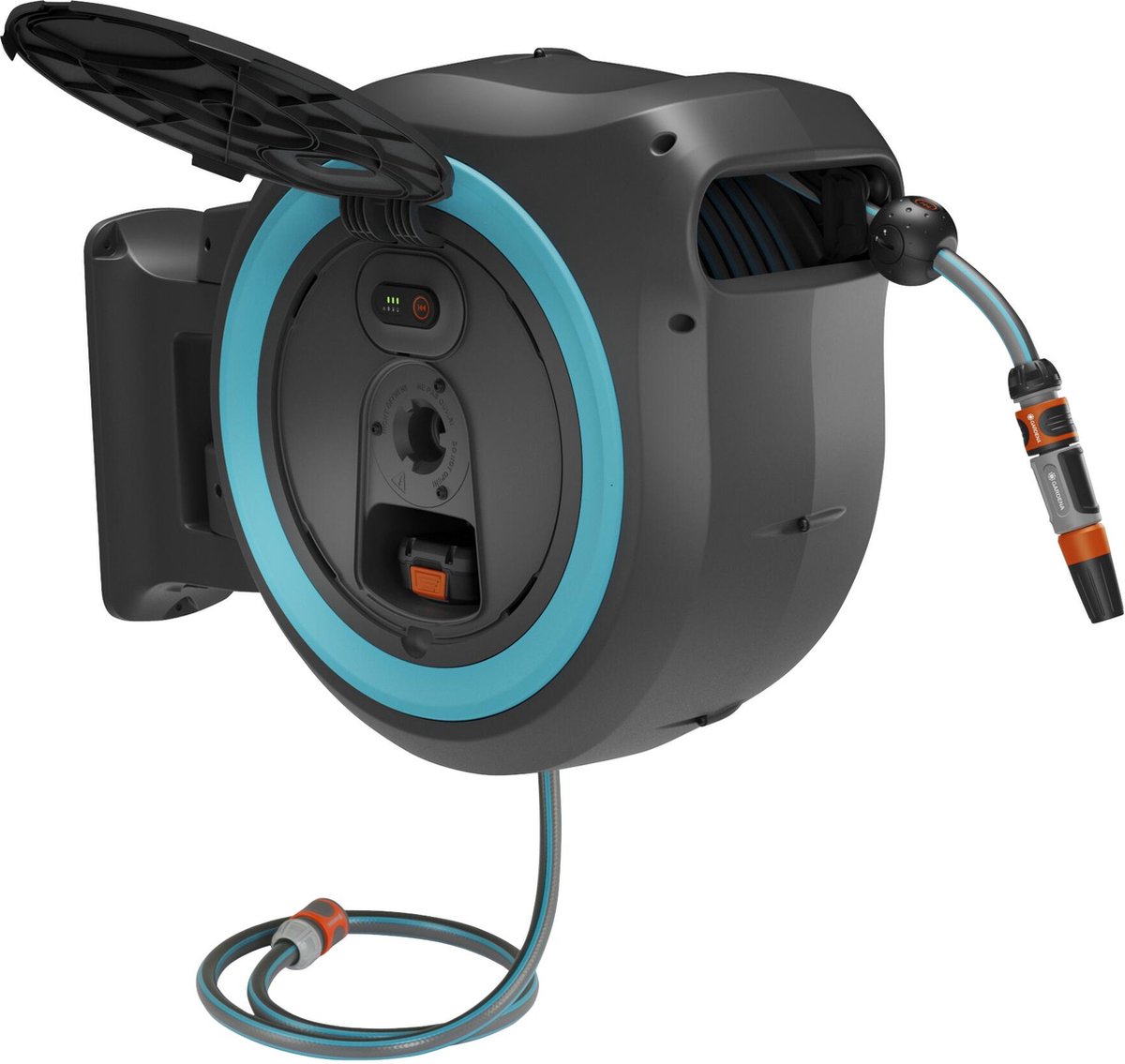 Gardena Batteridrevet vægslangeboks PowerRoll turkis XL 35
