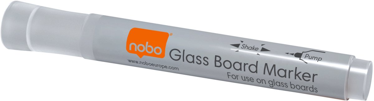 Nobo whiteboardpenne med flydende blæk til glas-whiteboardtavler, med kuglespids 4 stk Hvid