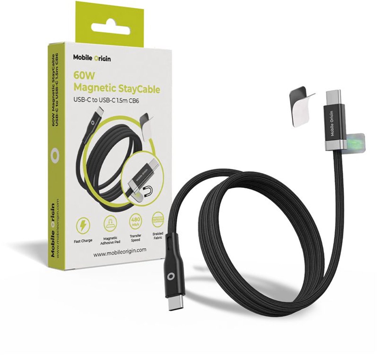Mobile Origin 60W Magnetic StayCable USB-C to USB-C 1.5m CB6