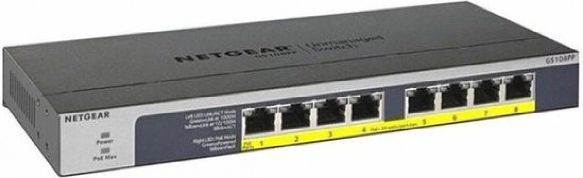Netgear GS108PP 8-Port Gigabit Ethernet High-power PoE+ Unmanaged Switch with FlexPoE (123W)