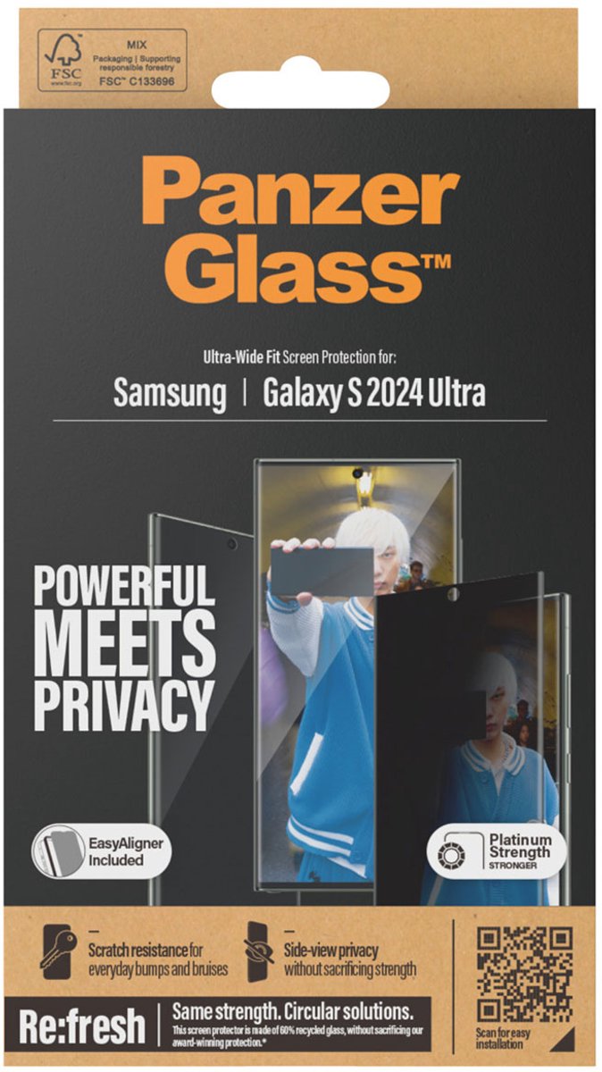 PanzerGlass Privacy Screen Protector Samsung Galaxy S24 Ultra | Ultra-Wide Fit w. EasyAligner