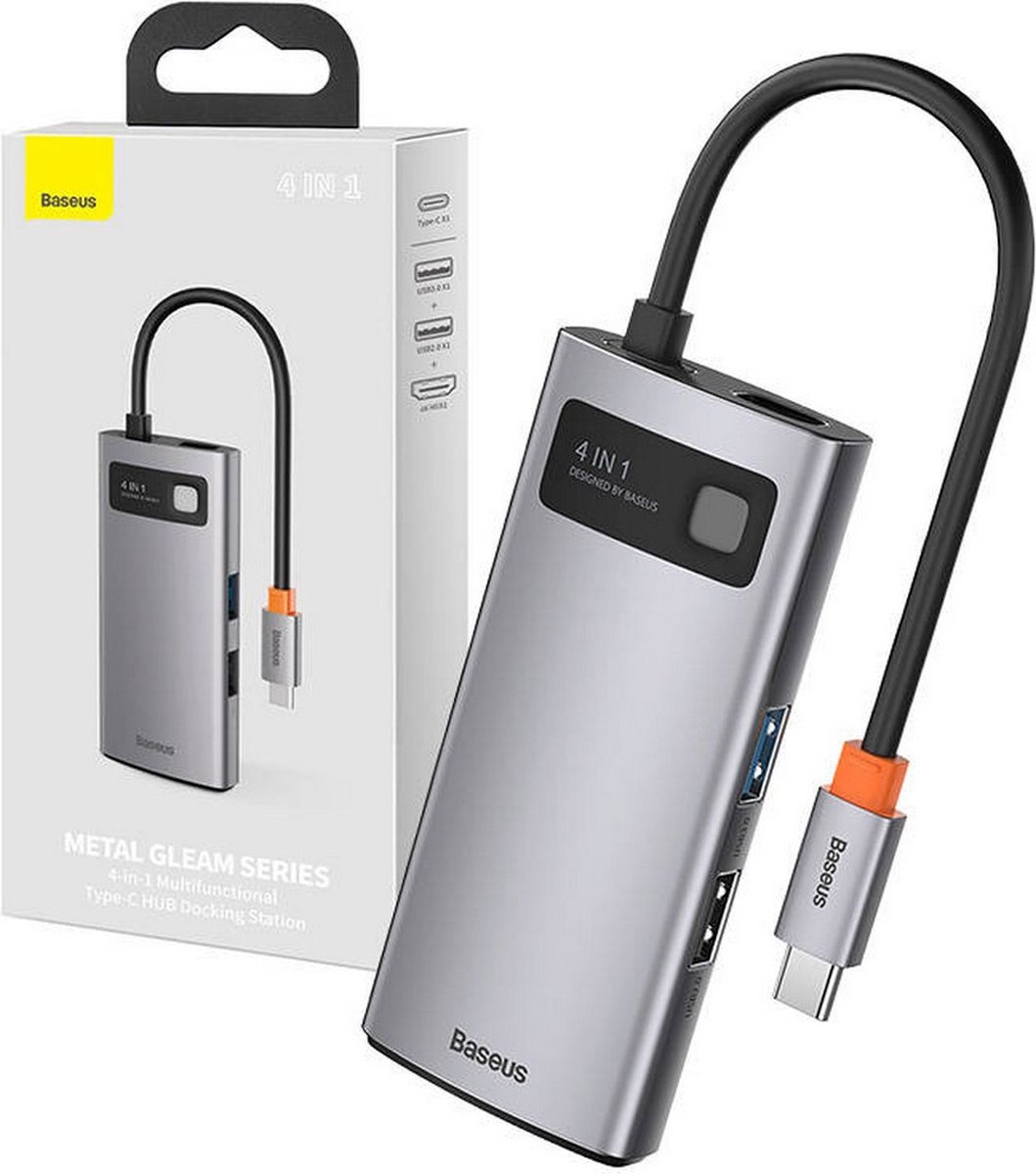 Baseus Hub 4in1 Metal Gleam Series USB-C to USB 3.0 + USB 2.0 + HDMI + USB-C PD USB hub - USB 3.0 - 4 ports - Grå