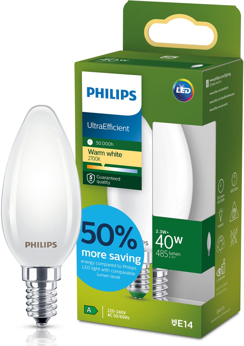 Philips LED pære A60 Standard 4W/827 (60W) klar dæmpbar E27