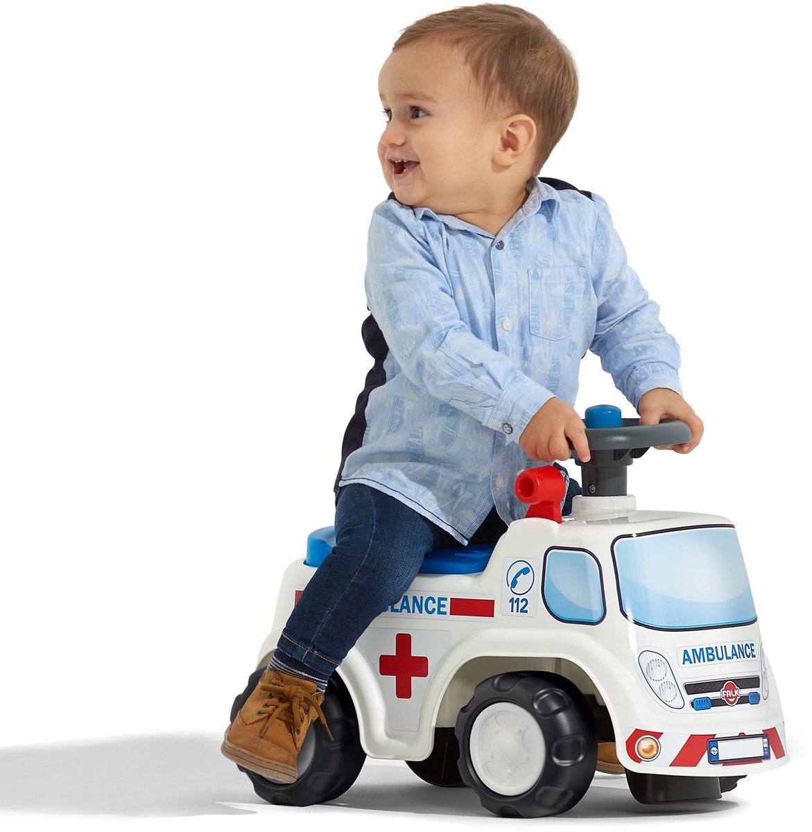 Falk Ambulance ride-on med opbevaringsrum, rat og horn