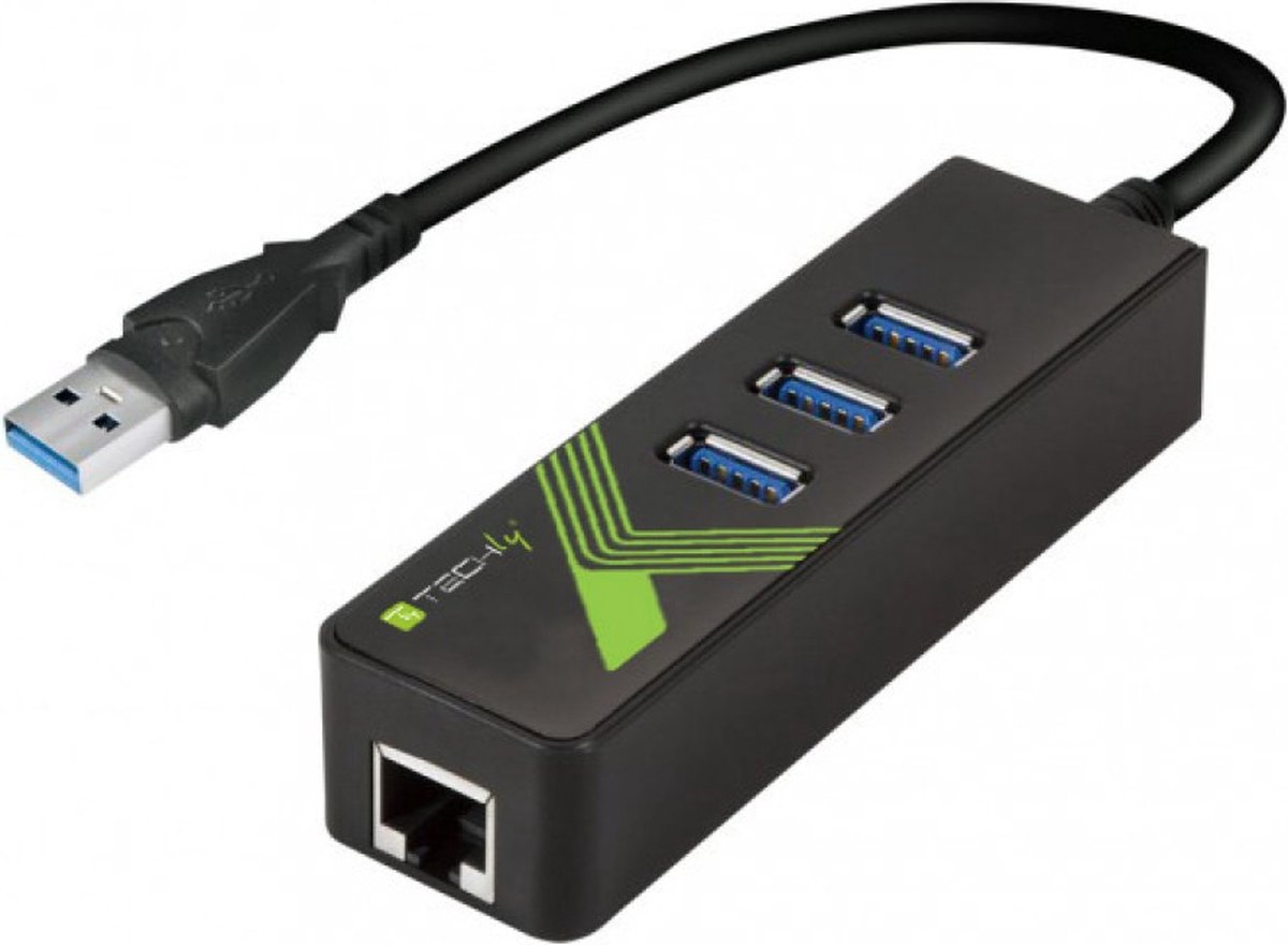 IC INTRACOM techly USB3.0 Gigabit Ethernet Adapter Converter with 3-Port Hub