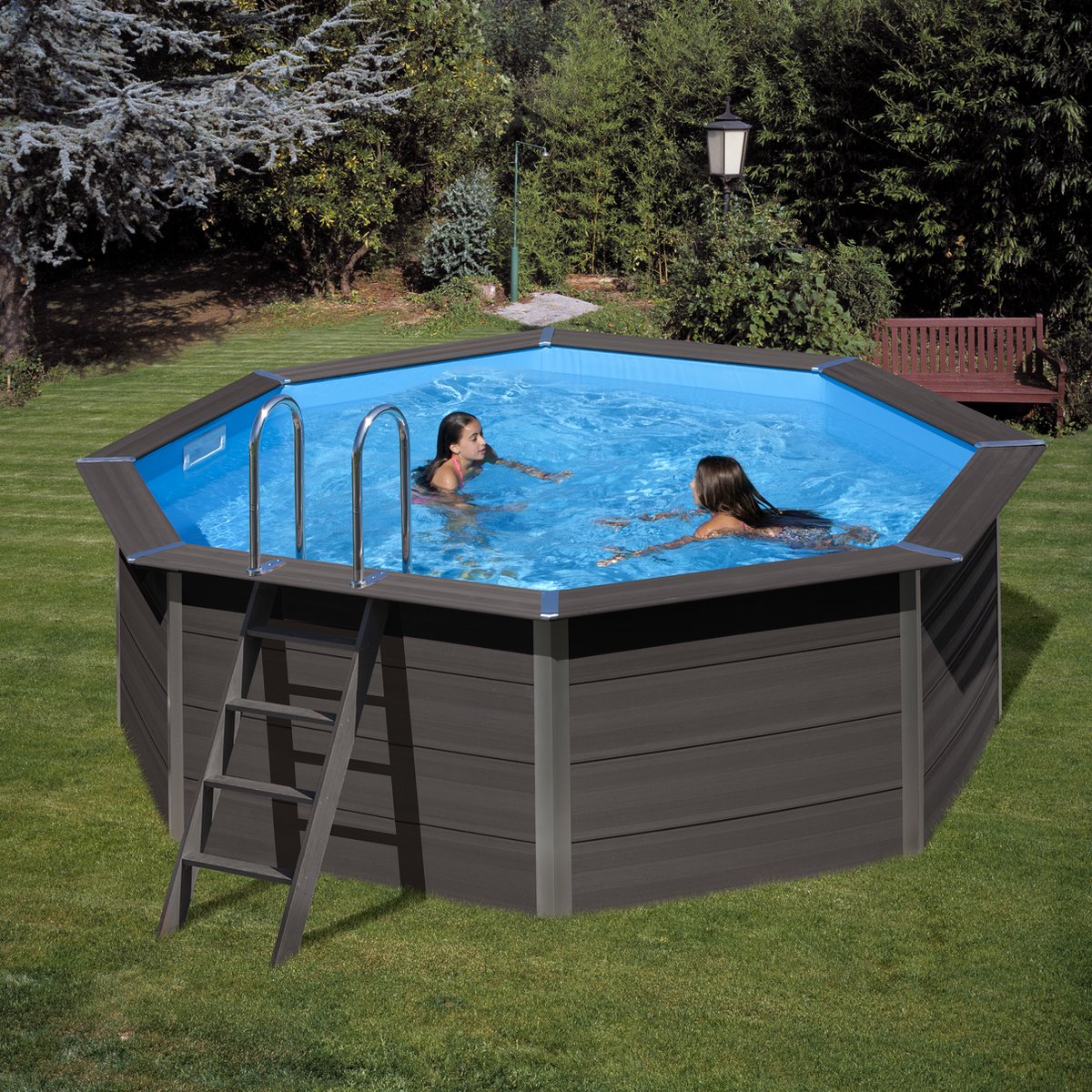 Piscina de WPC Avantgarde (Ø x Al: 410 x 124 cm, Gris oscuro, 11.000 l)