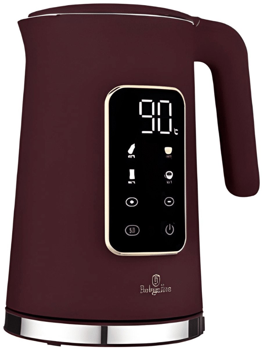 BerlingerHaus Bouilloire sans BPA, boîtier Cool-Touch, Minuteur digital, Écran LCD, présélection de la température, protection contre la surchauffe bordeaux