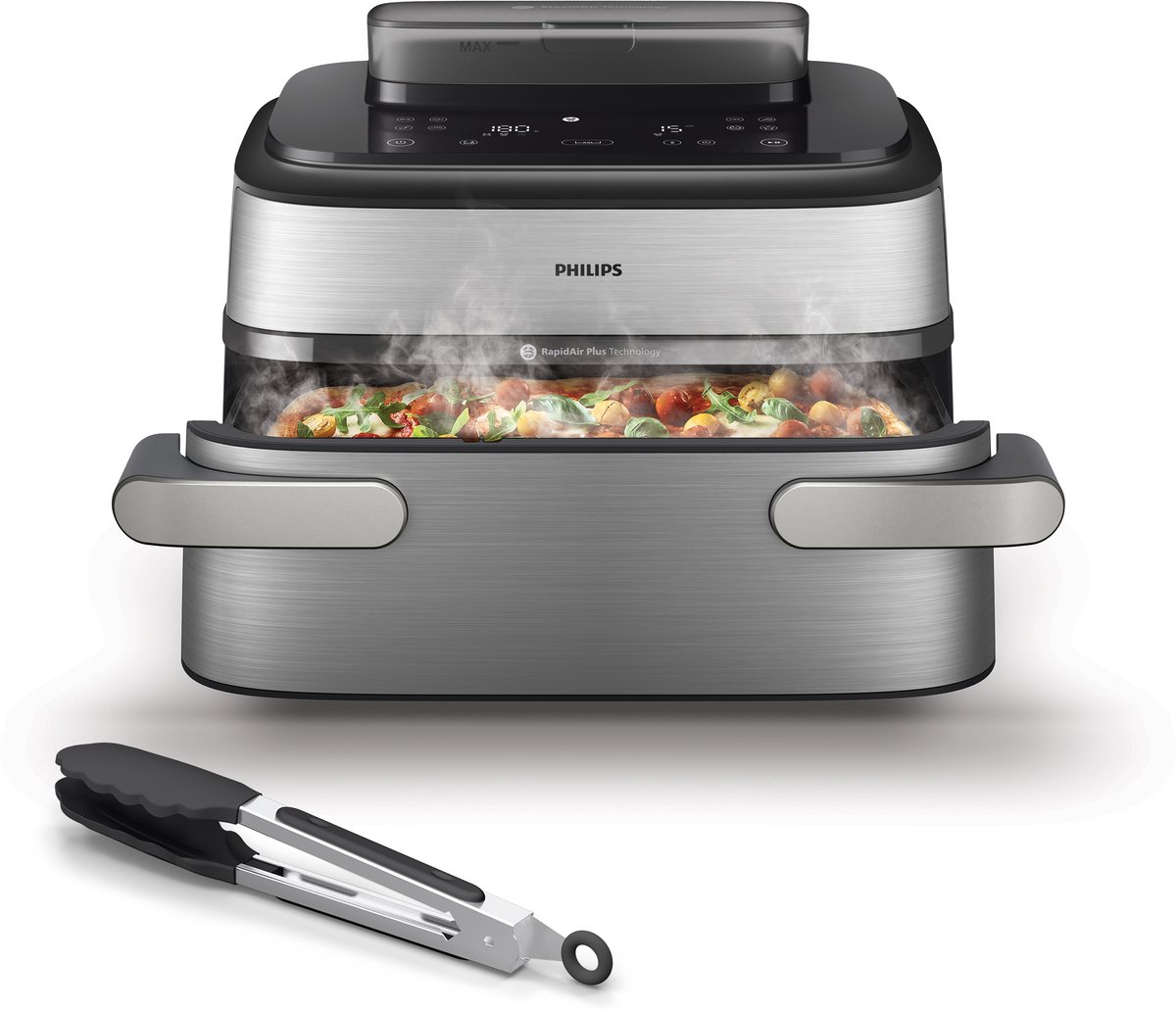 Philips NA565/02 Heißluftfritteuse mit zwei Körben 9,5L Silber/Schwarz silber